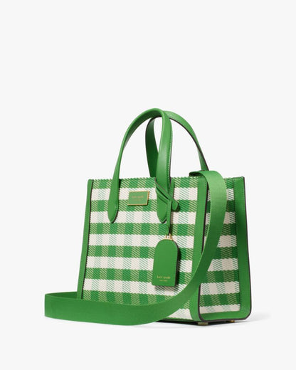 KateSpade Manhattan Gingham Tweed Fabric Small Tote Summit Green Multi