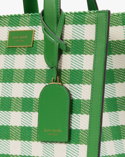 KateSpade Manhattan Gingham Tweed Fabric Small Tote Summit Green Multi