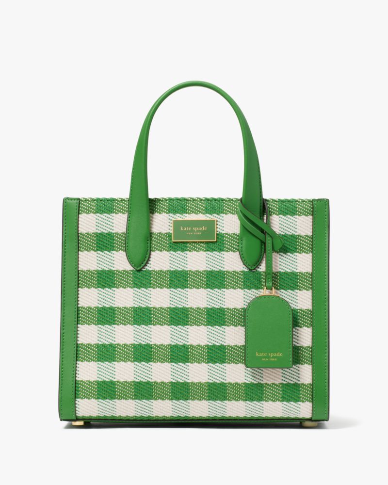 KateSpade Manhattan Gingham Tweed Fabric Small Tote Summit Green Multi