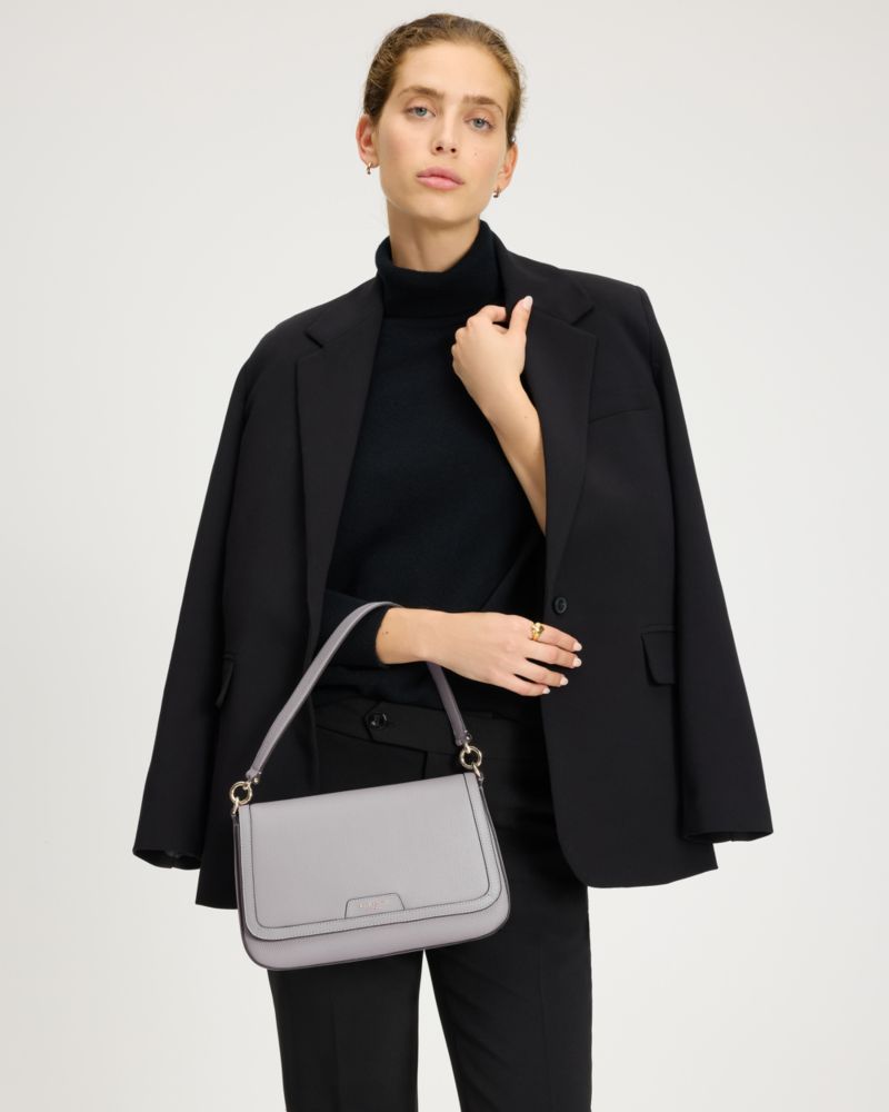 KateSpade Hudson Convertible Flap Shoulder Bag Mountain Grey