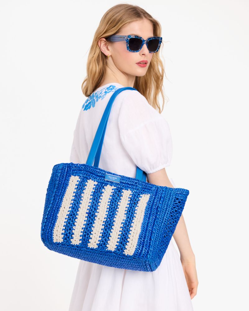 KateSpade Eden Striped Crochet Large Tote Blue Multicolor