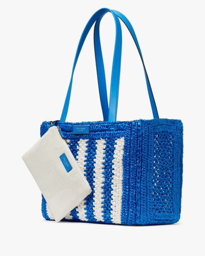KateSpade Eden Striped Crochet Large Tote Blue Multicolor