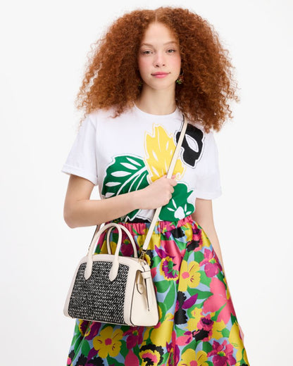 KateSpade Knott Raffia Tweed Medium Zip top Satchel Parchment Multi