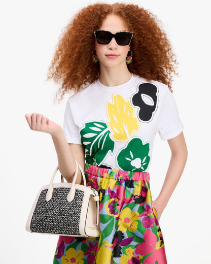 KateSpade Knott Raffia Tweed Medium Zip top Satchel Parchment Multi