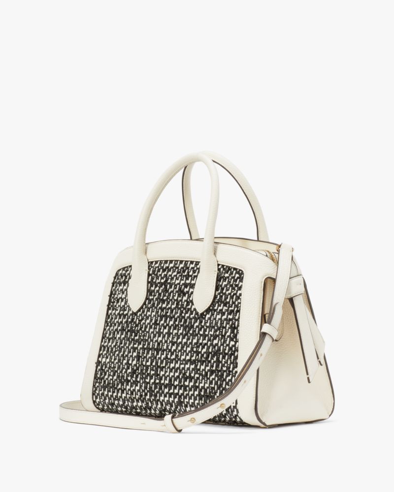 KateSpade Knott Raffia Tweed Medium Zip top Satchel Parchment Multi