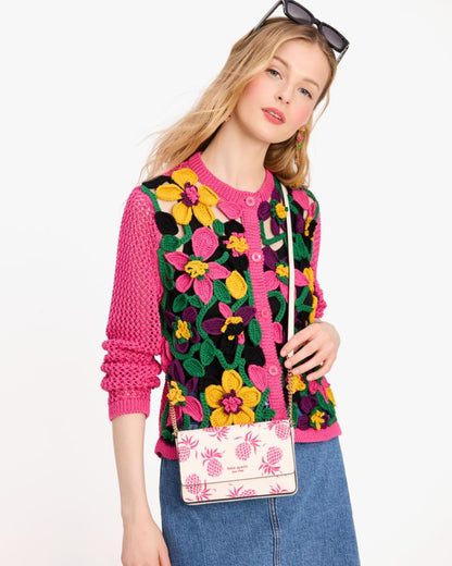 KateSpade Morgan Pineapple Embossed Flap Chain Wallet Cream Multi