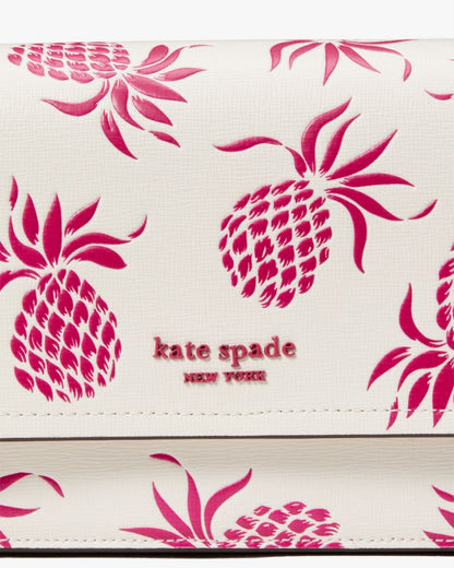 KateSpade Morgan Pineapple Embossed Flap Chain Wallet Cream Multi