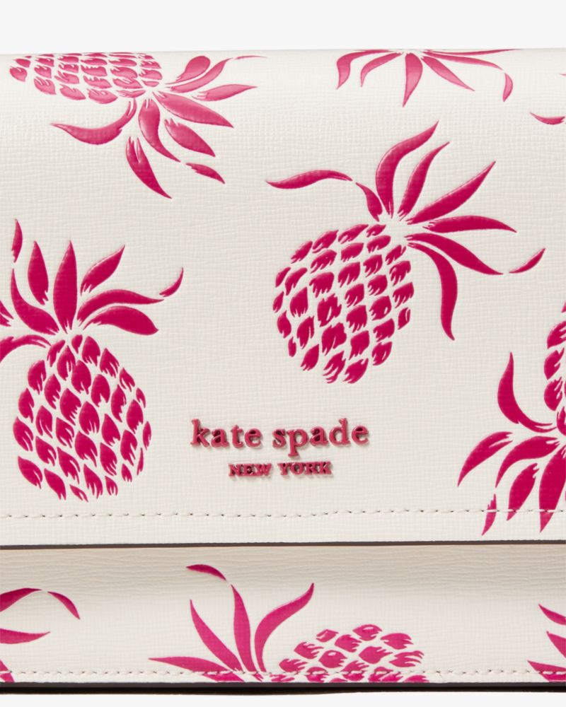KateSpade Morgan Pineapple Embossed Flap Chain Wallet Cream Multi