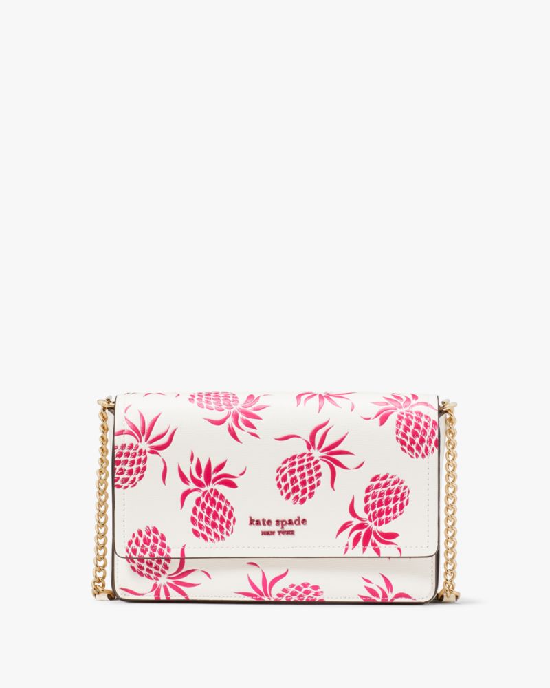 KateSpade Morgan Pineapple Embossed Flap Chain Wallet Cream Multi
