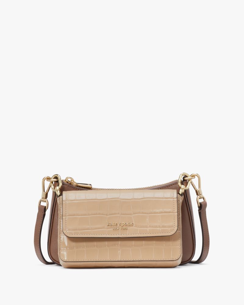KateSpade Double Up Croc Embossed Crossbody Warm Acorn Multi