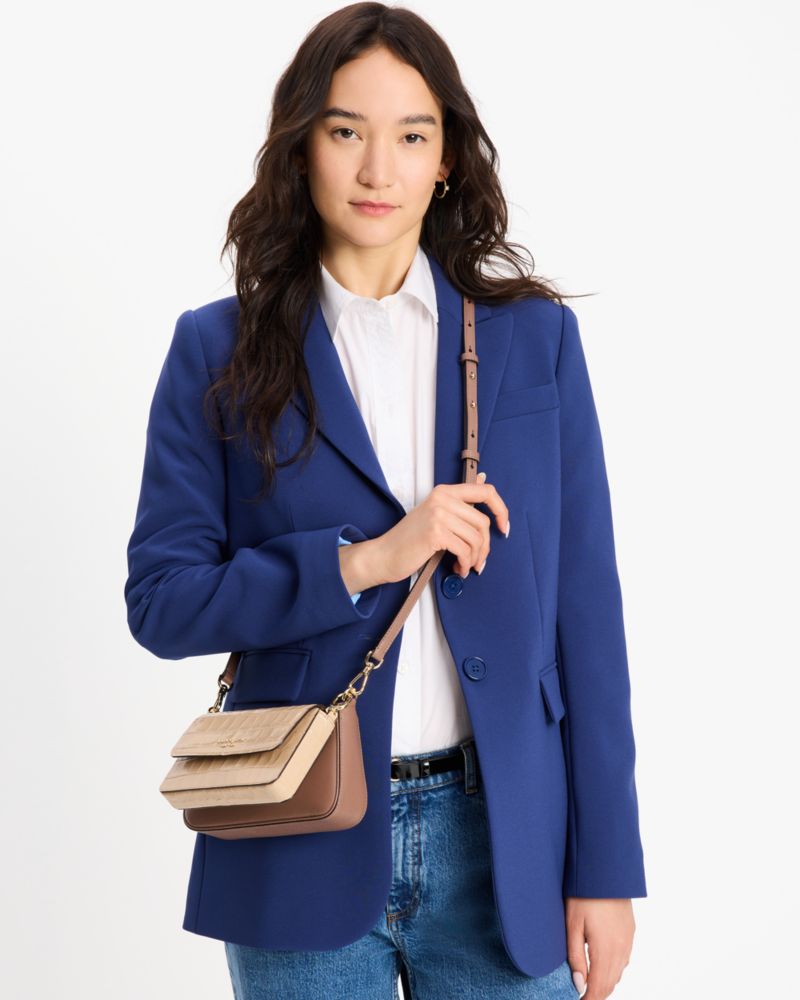 KateSpade Double Up Croc Embossed Crossbody Warm Acorn Multi