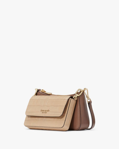 KateSpade Double Up Croc Embossed Crossbody Warm Acorn Multi