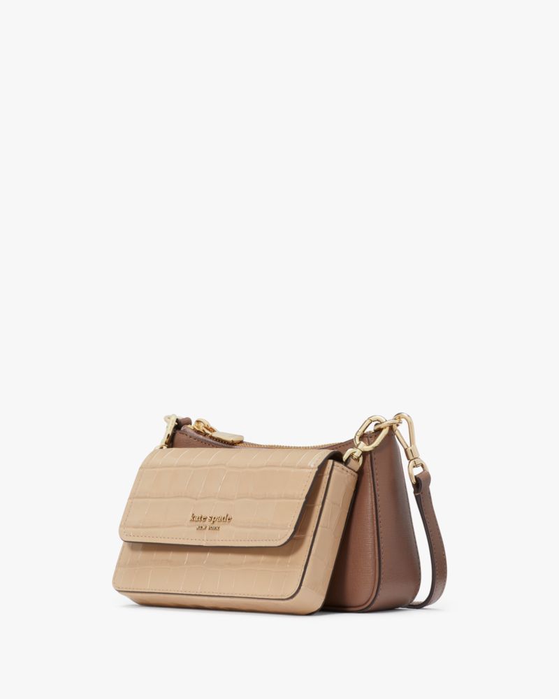 KateSpade Double Up Croc Embossed Crossbody Warm Acorn Multi