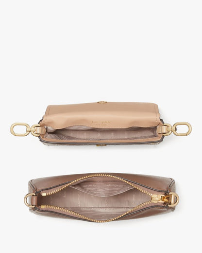 KateSpade Double Up Croc Embossed Crossbody Warm Acorn Multi