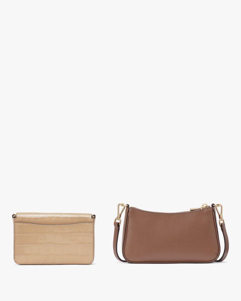 KateSpade Double Up Croc Embossed Crossbody Warm Acorn Multi