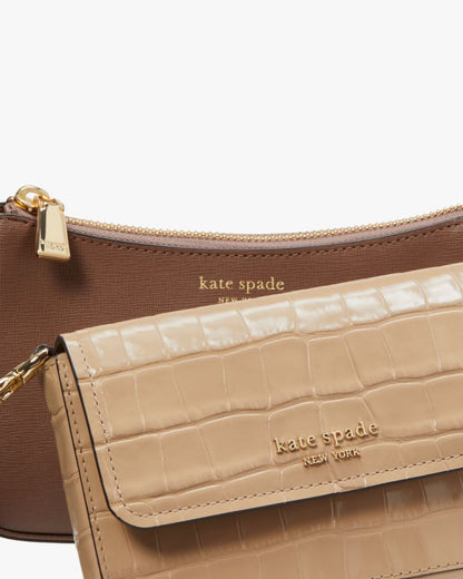 KateSpade Double Up Croc Embossed Crossbody Warm Acorn Multi