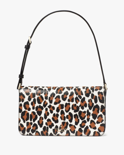 KateSpade Staci Spotted Animal Printed Medium Flap Shoulder Bag Cream Multi