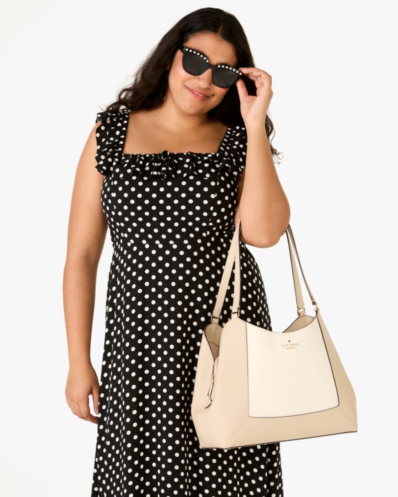KateSpade Lena Colorblock Large Triple Compartment Shoulder Bag Light Sand Multi