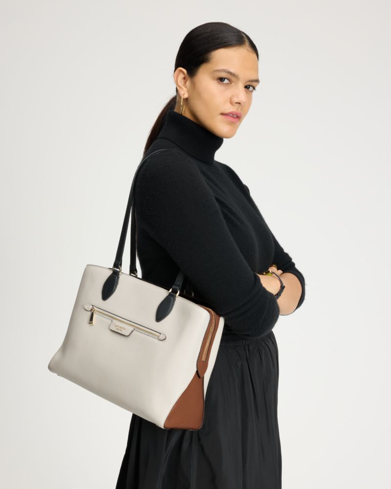 KateSpade Hudson Colorblocked Work Tote Parchment Multi