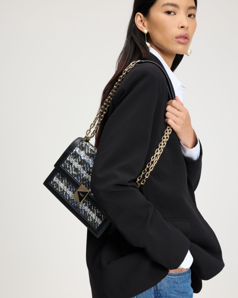 KateSpade Deco Plaid Tweed Chain Shoulder Bag Black Multi