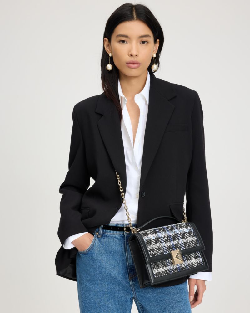 KateSpade Deco Plaid Tweed Chain Shoulder Bag Black Multi