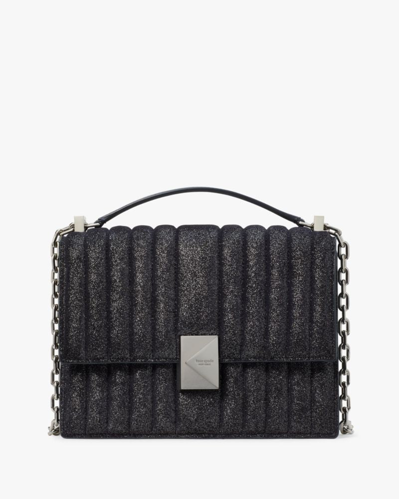 KateSpade Deco Quilted Glitter Suede Chain Shoulder Bag Navy Multi