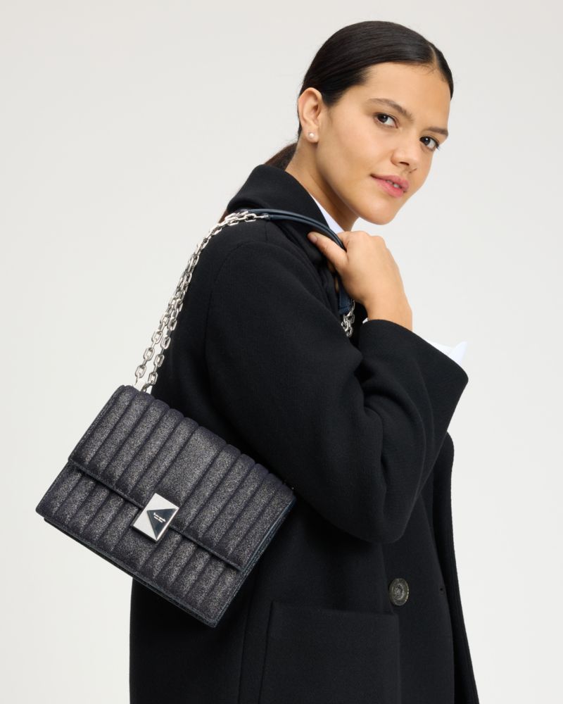 KateSpade Deco Quilted Glitter Suede Chain Shoulder Bag Navy Multi