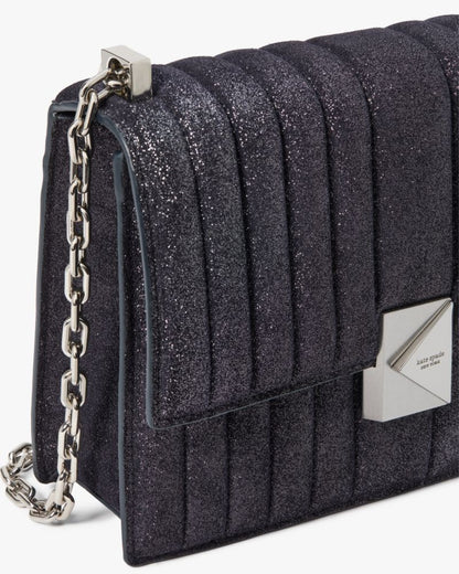 KateSpade Deco Quilted Glitter Suede Chain Shoulder Bag Navy Multi