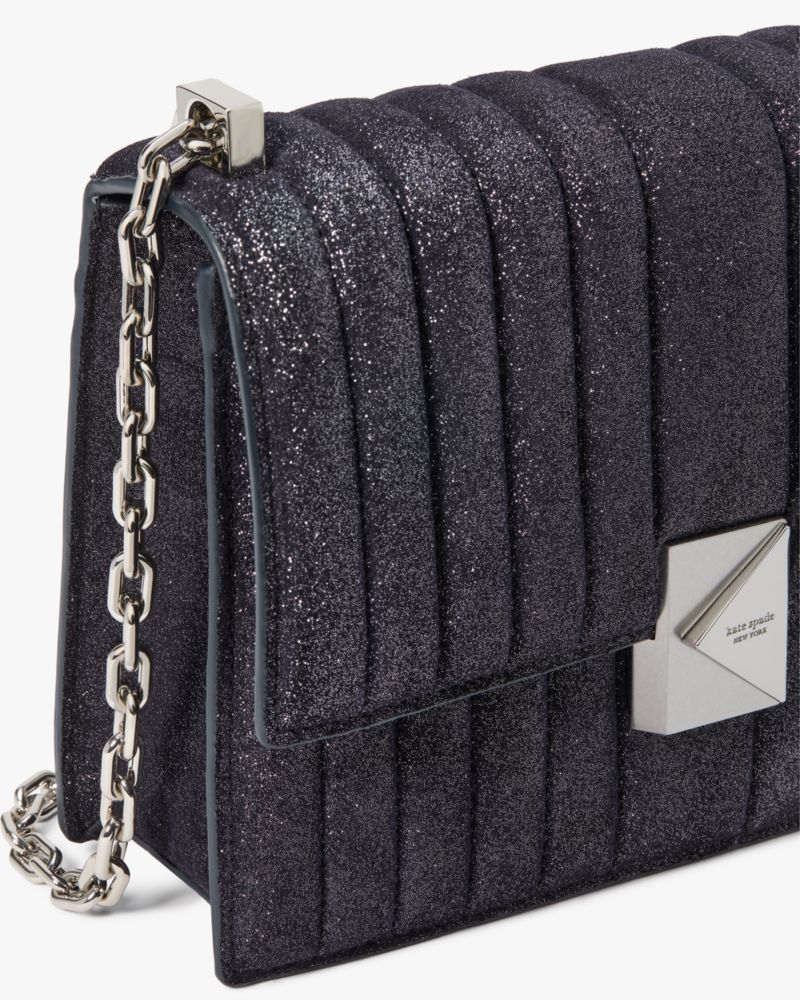 KateSpade Deco Quilted Glitter Suede Chain Shoulder Bag Navy Multi