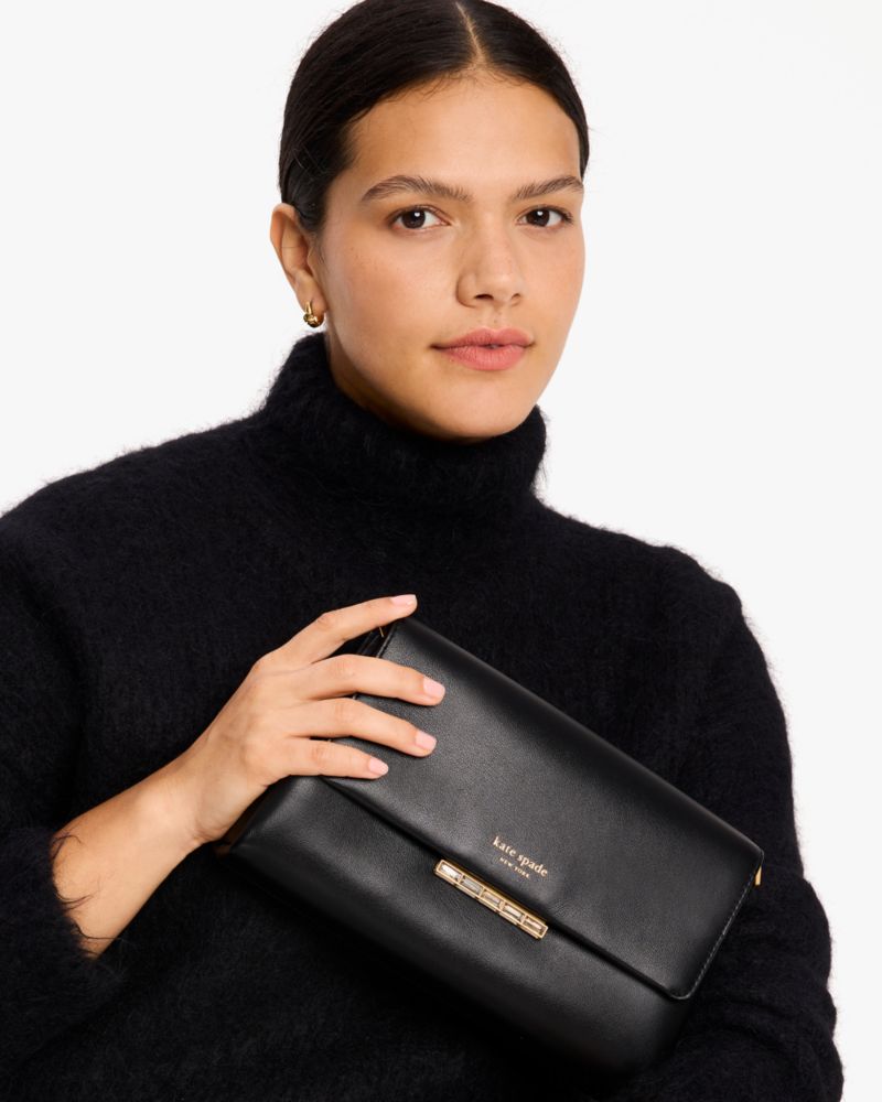 KateSpade Grace Embellished Lock Clutch Black