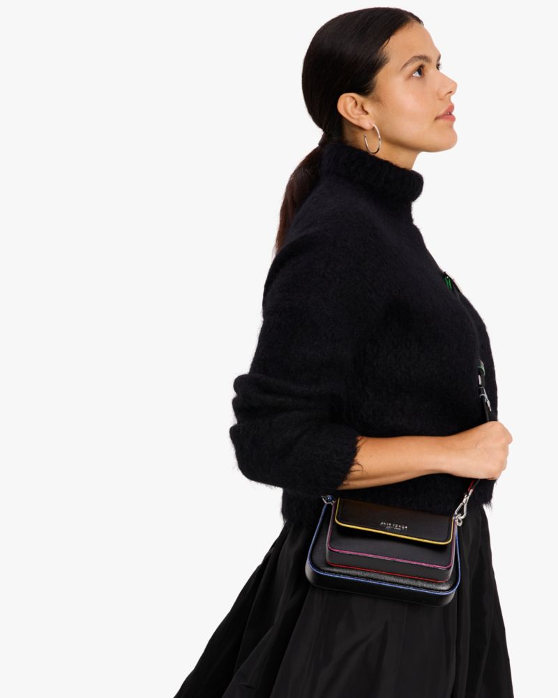 KateSpade Double Up Glitter Edge Crossbody Black Multi