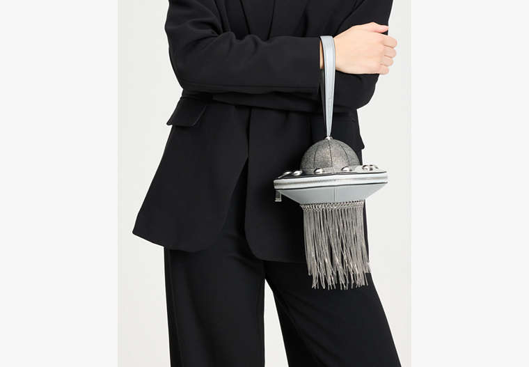 Spaced Out Embellished Metallic 3d UFO Top Handle Bag Silver Silver
