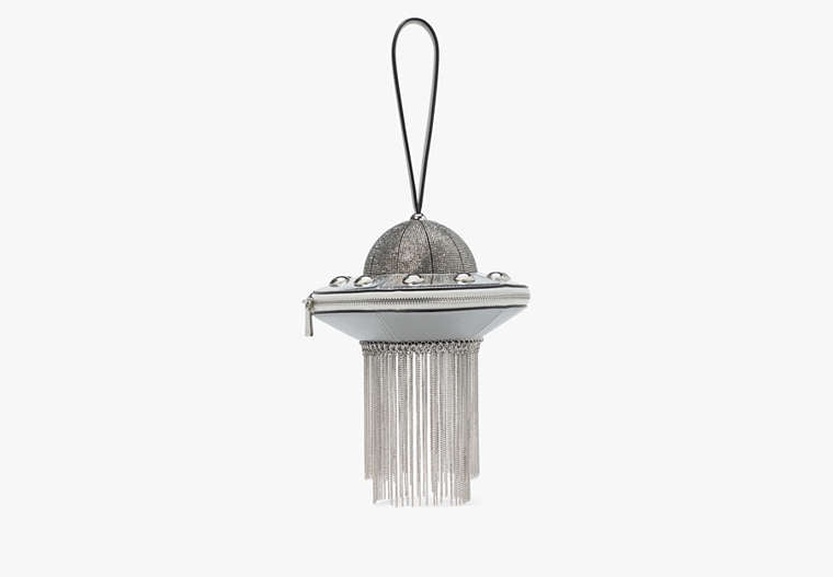 Spaced Out Embellished Metallic 3d UFO Top Handle Bag Silver Silver