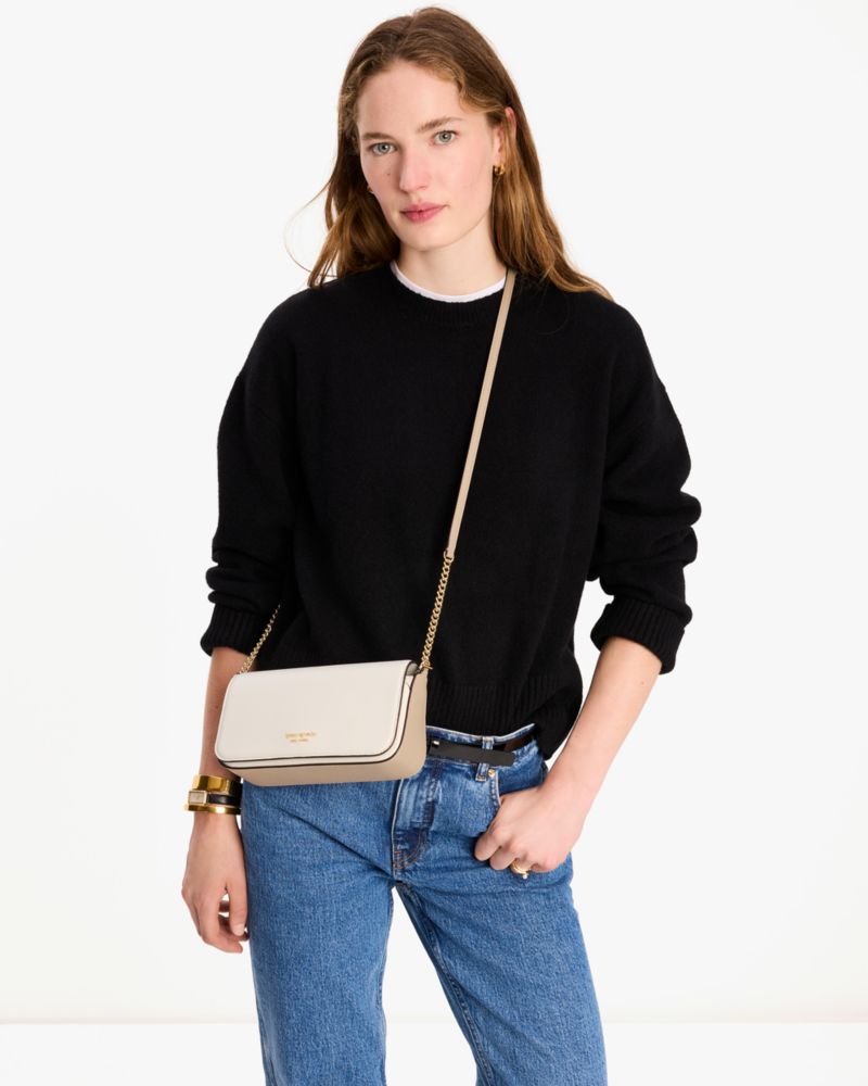KateSpade Devin Colorblocked Flap Chain Wallet Timeless Taupe Multi