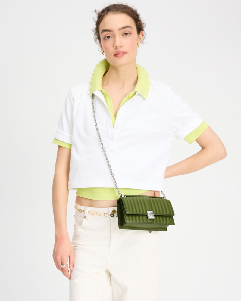 KateSpade Deco Quilted Mini Flap Chain Crossbody Jungle Vine