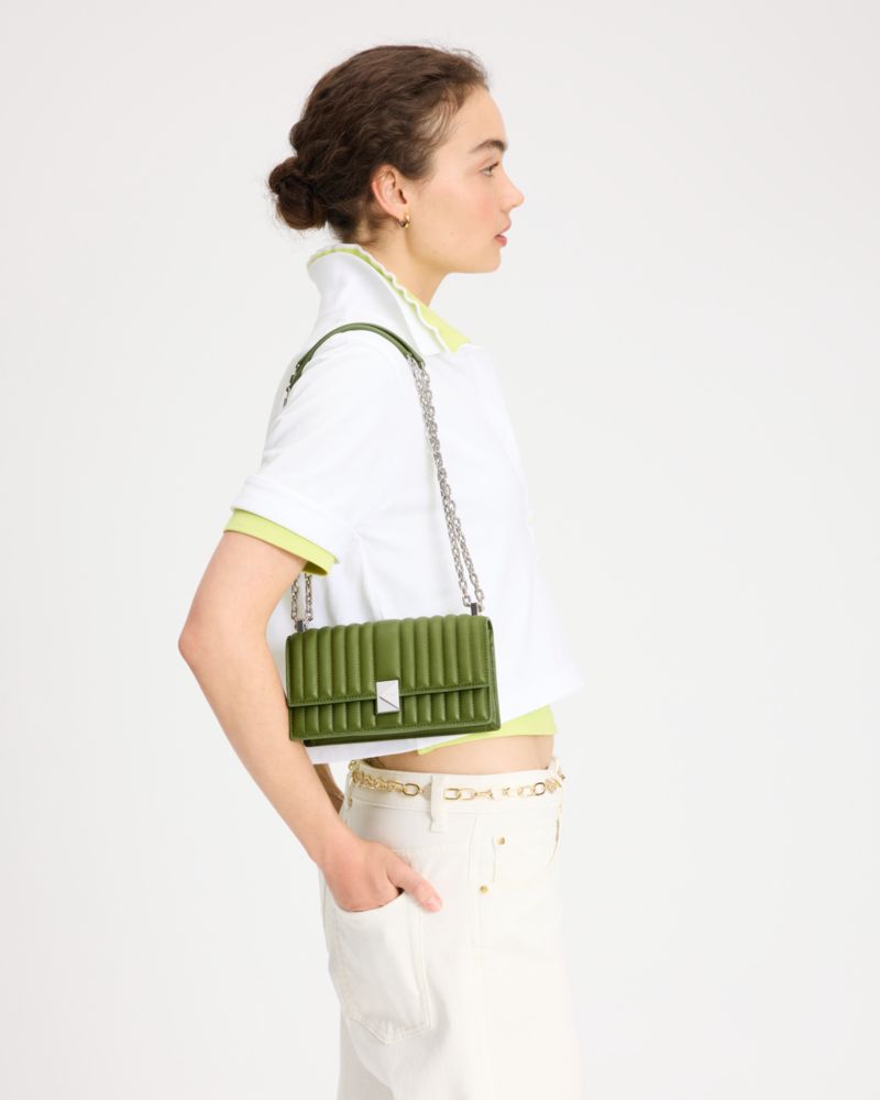 KateSpade Deco Quilted Mini Flap Chain Crossbody Jungle Vine