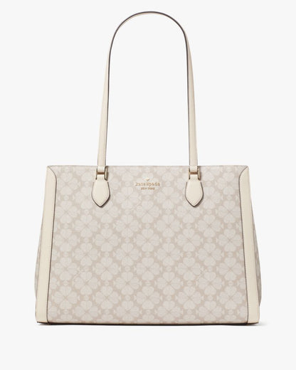 KateSpade Signature Spade Flower East West Large Laptop Tote Dark Beige Multi