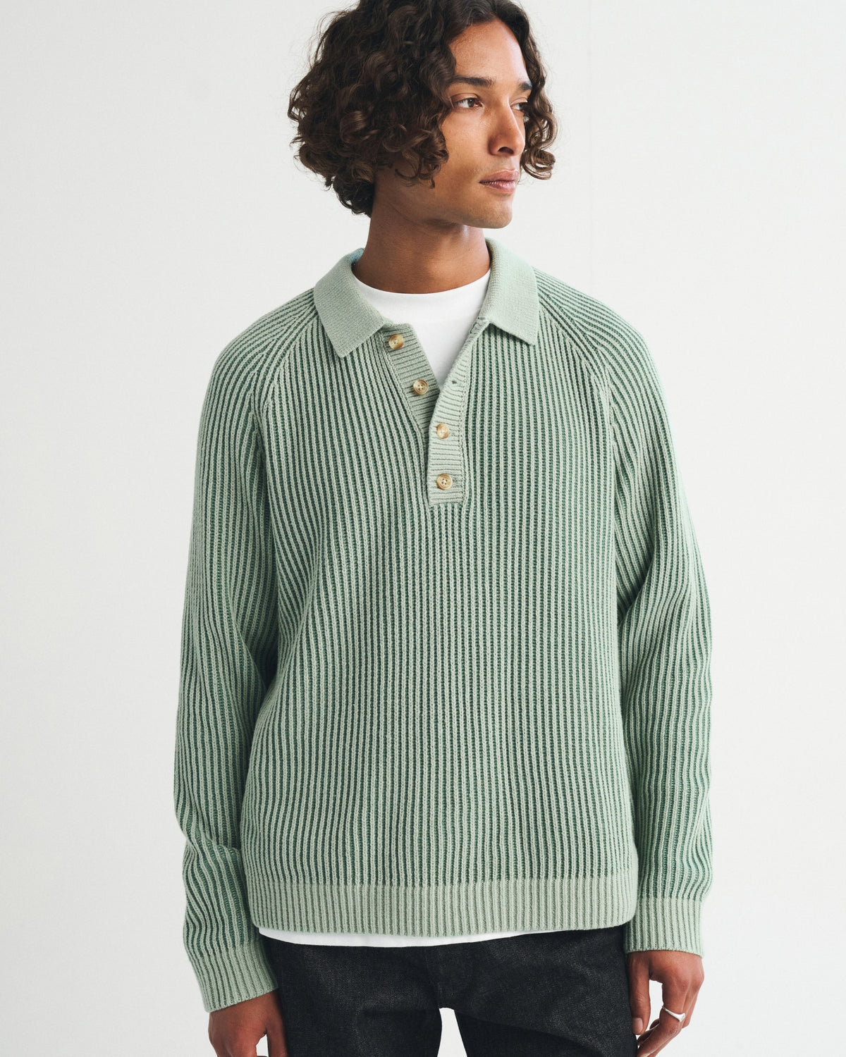 Abercrombie Long-Sleeve Rib Collared Sweater Polo