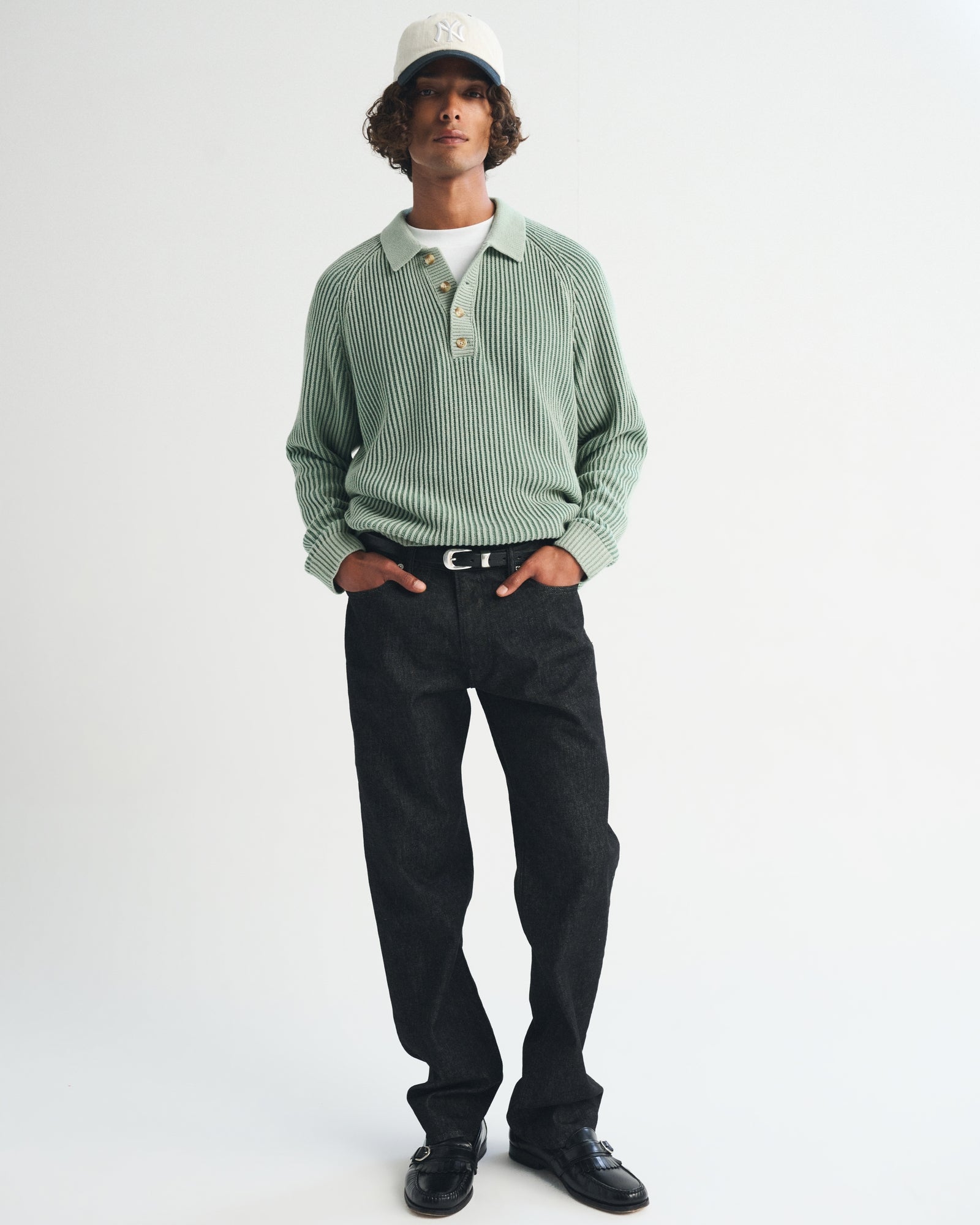 Abercrombie Long-Sleeve Rib Collared Sweater Polo