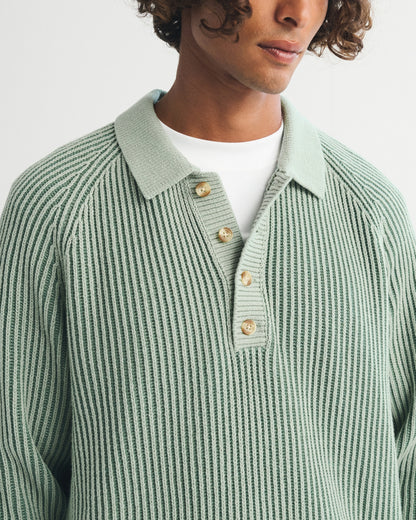 Abercrombie Long-Sleeve Rib Collared Sweater Polo