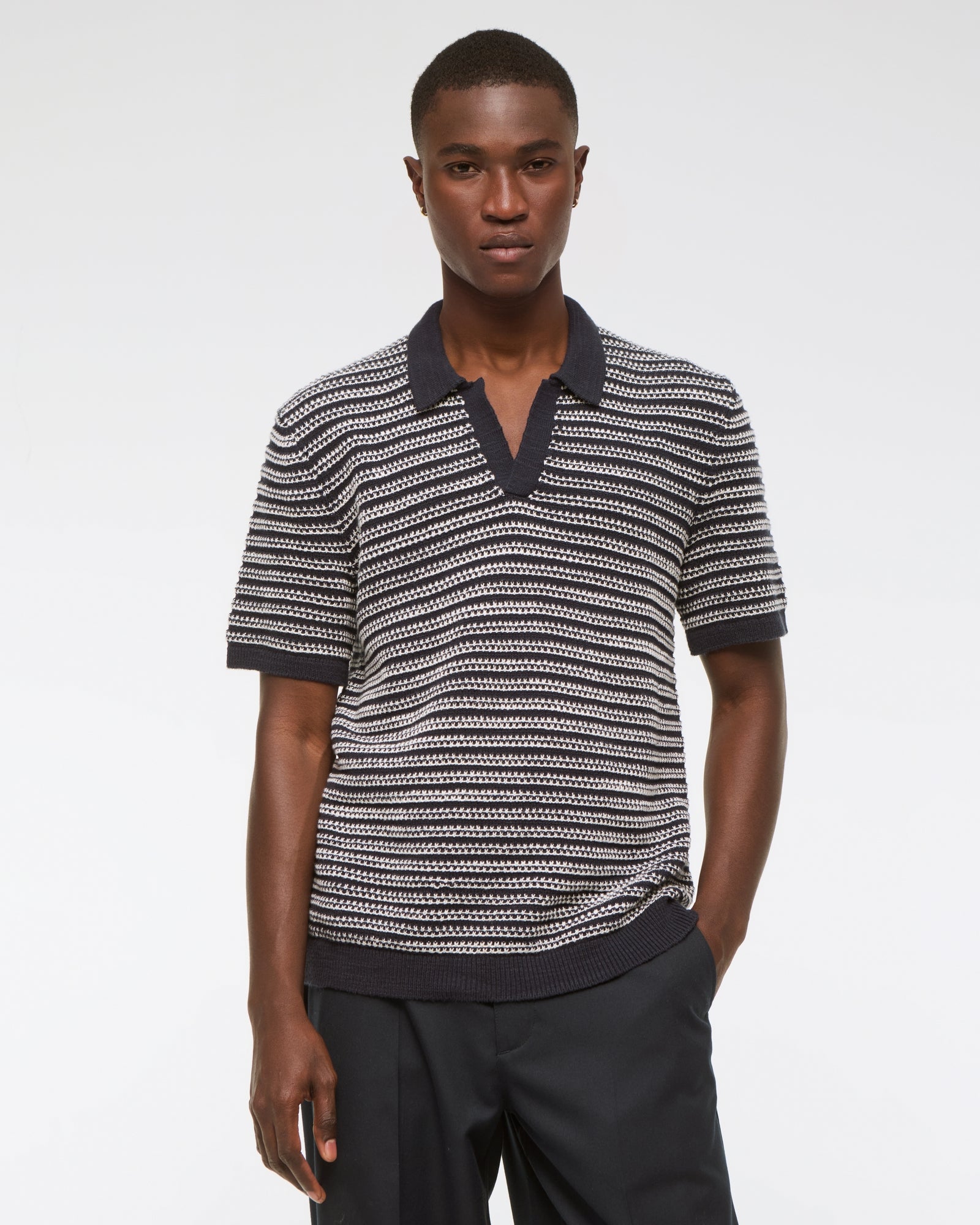 Abercrombie Textural Striped Johnny Collar Sweater Polo