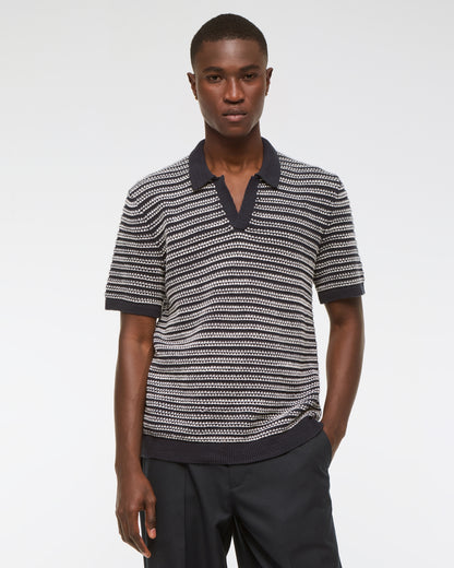 Abercrombie Textural Striped Johnny Collar Sweater Polo