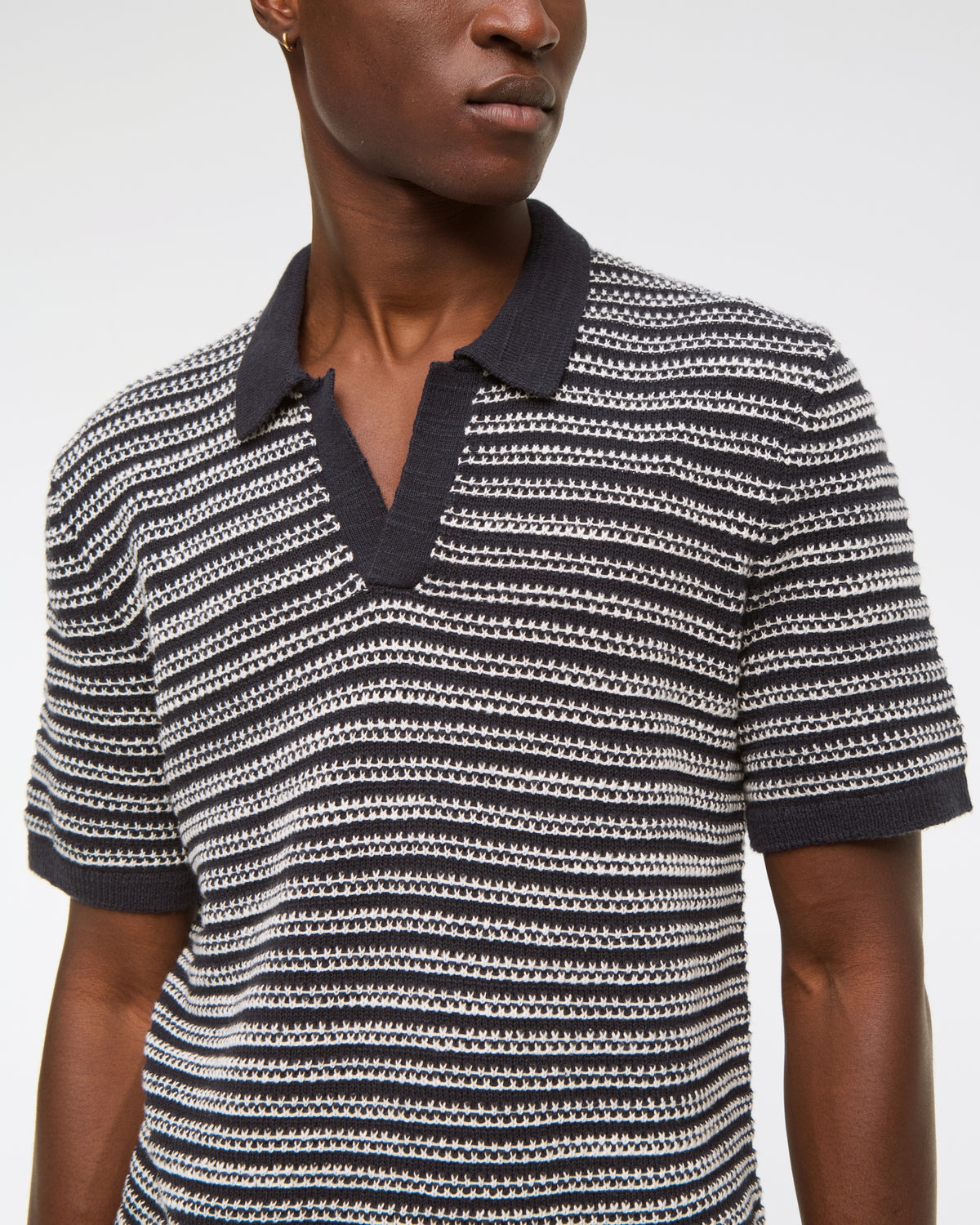 Abercrombie Textural Striped Johnny Collar Sweater Polo