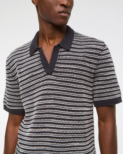 Abercrombie Textural Striped Johnny Collar Sweater Polo