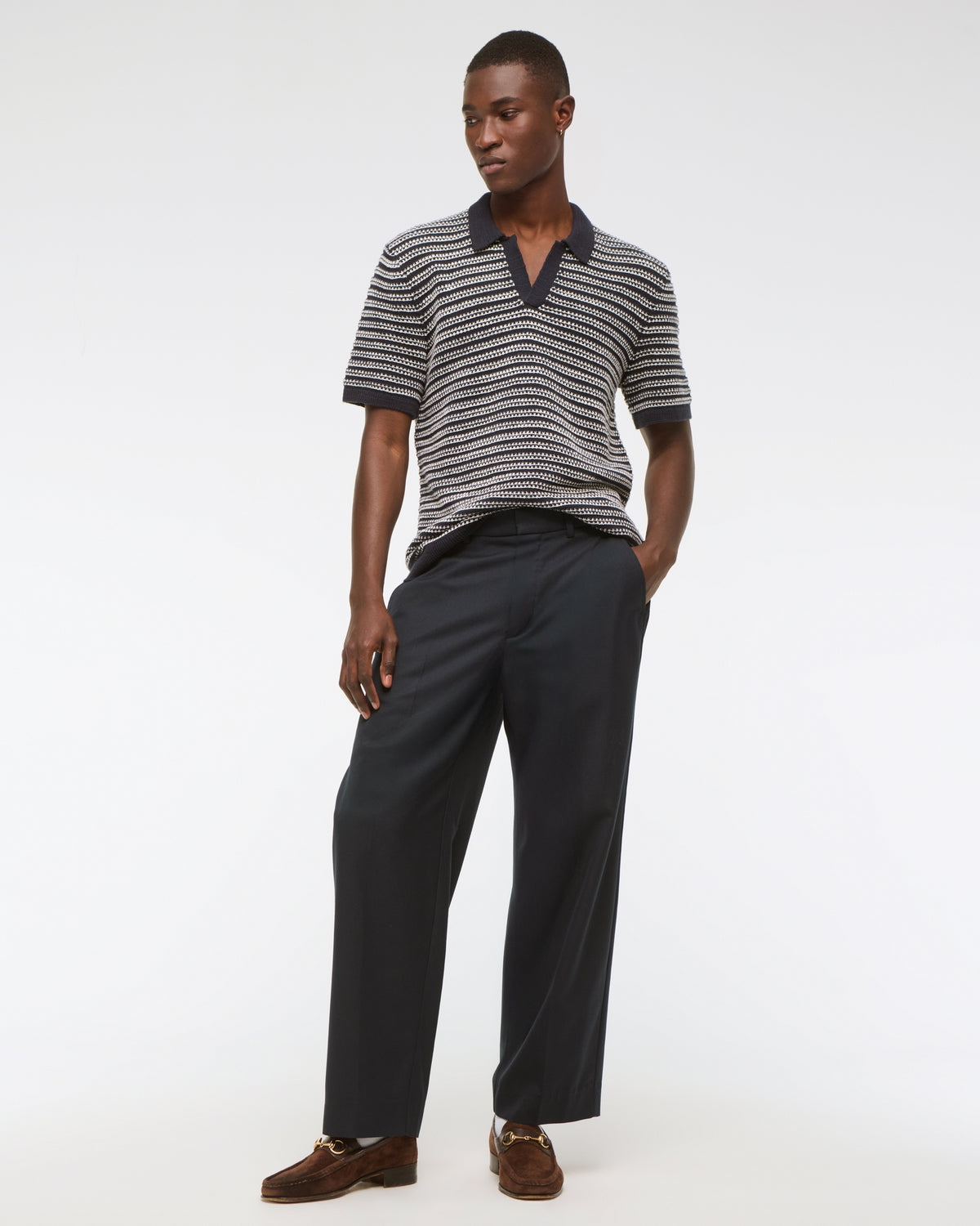 Abercrombie Textural Striped Johnny Collar Sweater Polo