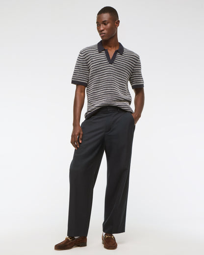 Abercrombie Textural Striped Johnny Collar Sweater Polo