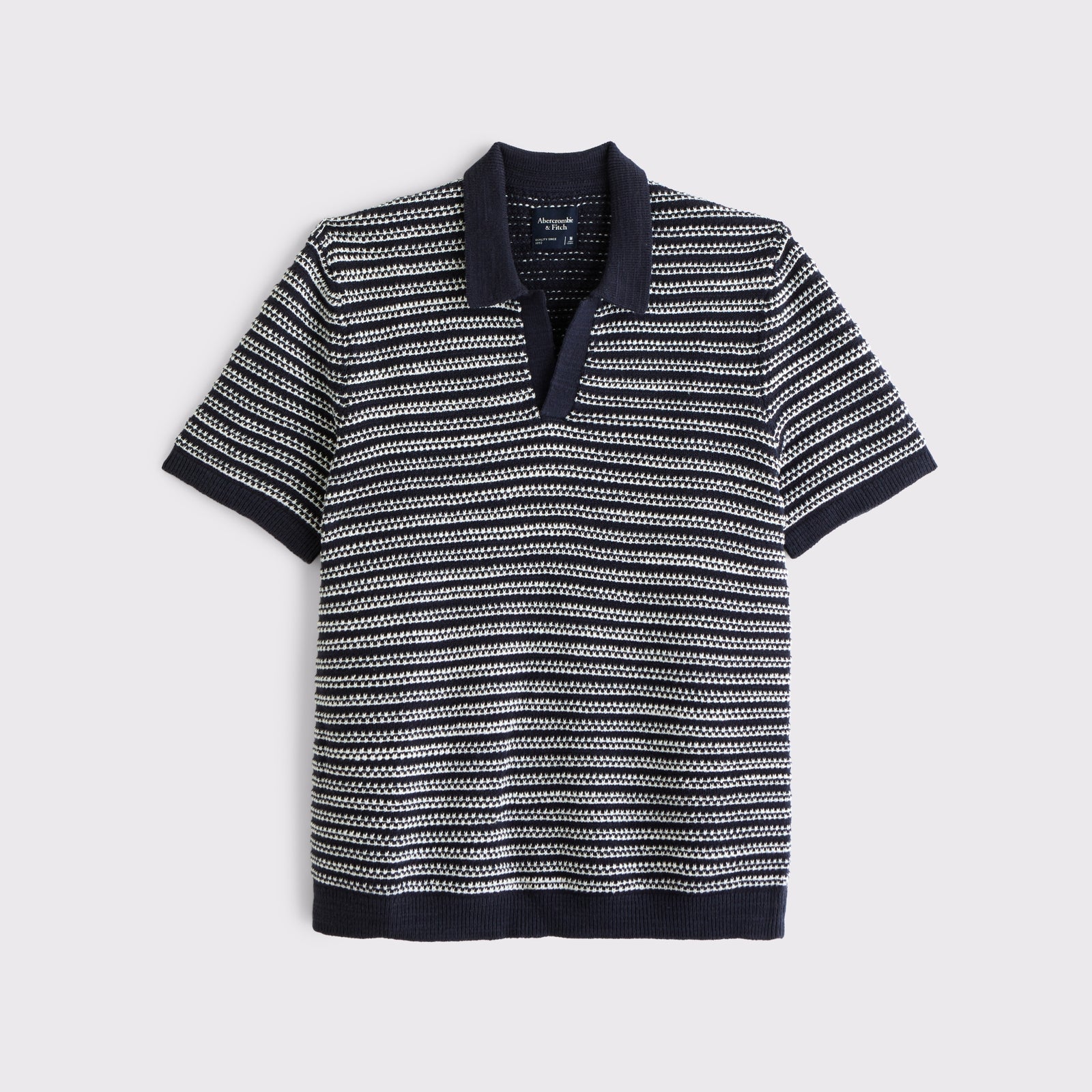 Abercrombie Textural Striped Johnny Collar Sweater Polo