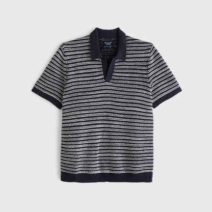 Abercrombie Textural Striped Johnny Collar Sweater Polo