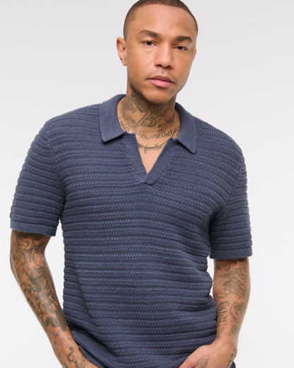 Abercrombie Textural Striped Johnny Collar Sweater Polo