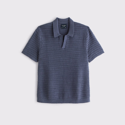 Abercrombie Textural Striped Johnny Collar Sweater Polo
